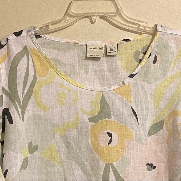100% Linen Rachel Zoe Shirt Multicolor Size 2X Cap Sleeves Round Neck Pullover - Picture 2 of 8
